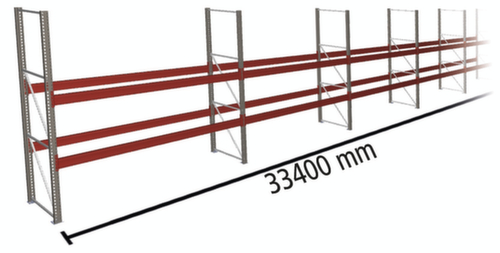 META Palettenregal MULTIPAL für 108 Paletten, 33400 mm breit, 3 Lagerebenen