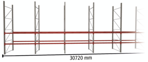 META Palettenregal MULTIPAL für 66 Paletten, 30720 mm breit, 3 Lagerebenen