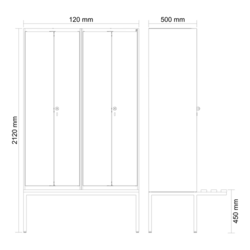 C+P Schwarz-Weiß-Spind Evolo PLUS mit Doppelabteil und Sitzbank, Abteilbreite 300 mm