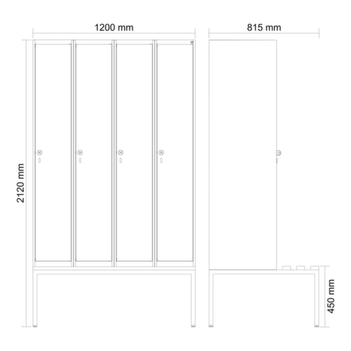 C+P Spind Evolo PLUS mit Sitzbank, Abteilbreite 300 mm