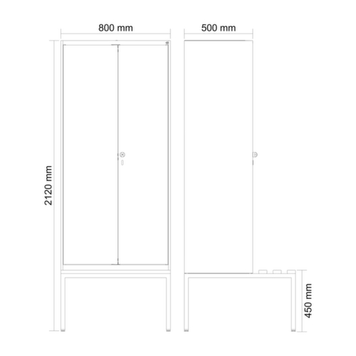 C+P Schwarz-Weiß-Spind Evolo PLUS mit Doppelabteil und Sitzbank, Abteilbreite 400 mm