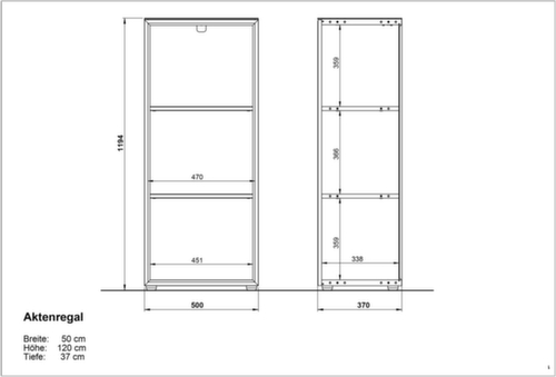Büroregal GW-MONTERIA, Breite 500 mm, 3 OH, Navarra-Eiche/weiß