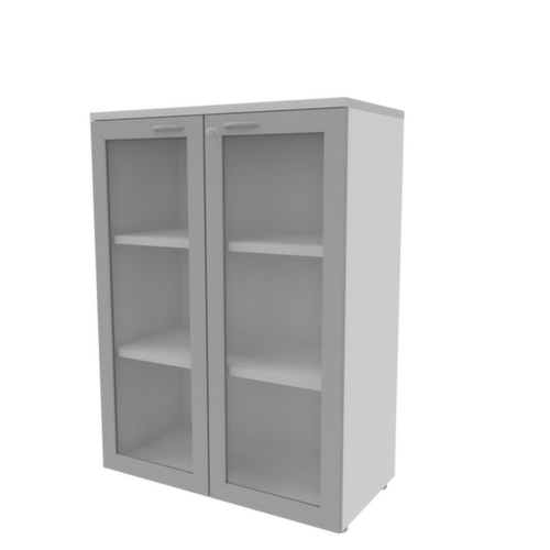 Quadrifoglio Glastürenschrank Practika, 3 Ordnerhöhen, Korpus weiß/grau