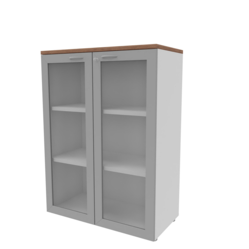 Quadrifoglio Glastürenschrank Practika, 3 Ordnerhöhen, Korpus weiß/Nuss