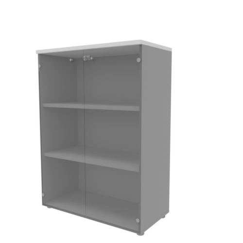 Quadrifoglio Büro-Glastürenschrank Practika mit Türen ohne Rahmen, 3 Ordnerhöhen, Korpus alu/weiß