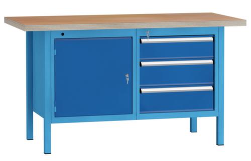 KLW Lutz Werkbank mit Multiplexplatte, 3 Schubladen, 1 Schrank