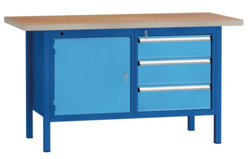 KLW Lutz Werkbank mit Multiplexplatte, 3 Schubladen, 1 Schrank