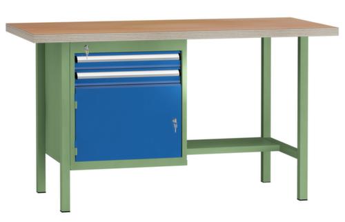 KLW Lutz Werkbank mit Multiplexplatte, 2 Schubladen, 1/2 Ablageboden
