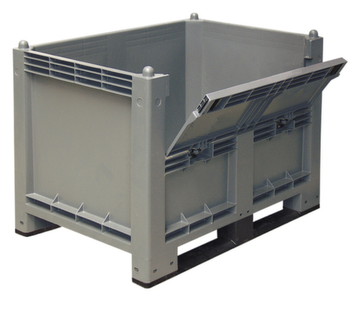 Großbehälter mit Komissionierklappe, Inhalt 550 l, grau, 2 Kufen