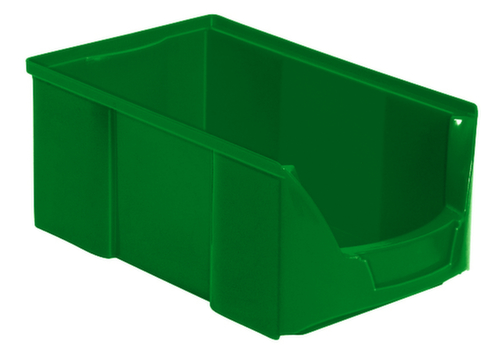 Stapelbarer Sichtlagerkasten Futura mit tiefer Eingrifföffnung, grün, Tiefe 360 mm