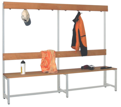 PAVOY Umkleidebank Basis lichtgrau mit Haken und Holzleisten
