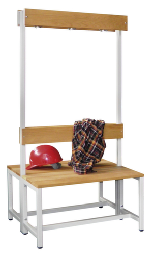 PAVOY Umkleidebank Basis lichtgrau mit Haken und Holzleisten