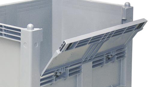 Großbehälter mit Komissionierklappe, Inhalt 550 l, grau, 2 Kufen