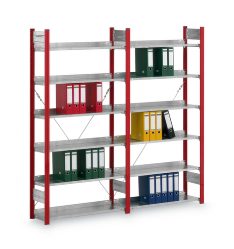 hofe Akten-Steckregal, 5 Böden, RAL3000 Feuerrot / RAL9006 Weißaluminium