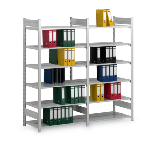 hofe Akten-Steckregal Anbaufeld zur beidseitigen Nutzung, 7 Böden, RAL7035 Lichtgrau