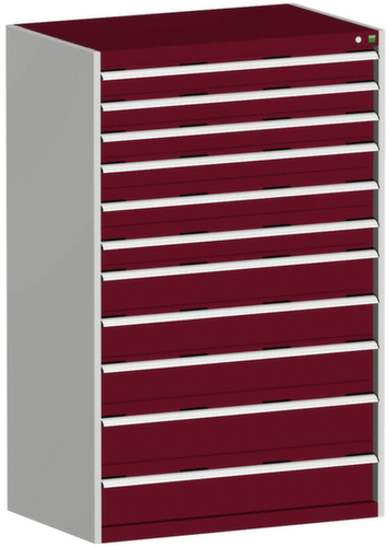 bott Schubladenschrank cubio Grundfläche 1050x650 mm, 11 Schublade(n), RAL7035 Lichtgrau/RAL3004 Purpurrot