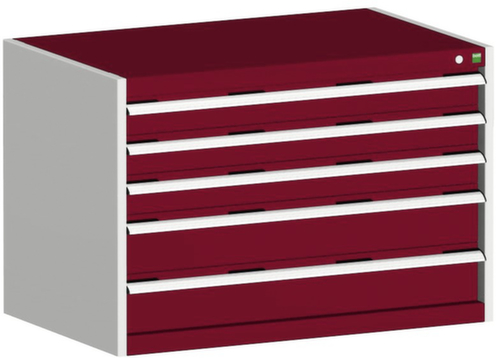 bott Schubladenschrank cubio Grundfläche 1050x750 mm, 5 Schublade(n), RAL7035 Lichtgrau/RAL3004 Purpurrot