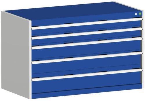 bott Schubladenschrank cubio Grundfläche 1300x650 mm, 5 Schublade(n), RAL7035 Lichtgrau/RAL5010 Enzianblau