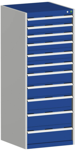 bott Schubladenschrank cubio mit Grundfläche 650x650 mm, 11 Schublade(n), RAL7035 Lichtgrau/RAL5010 Enzianblau