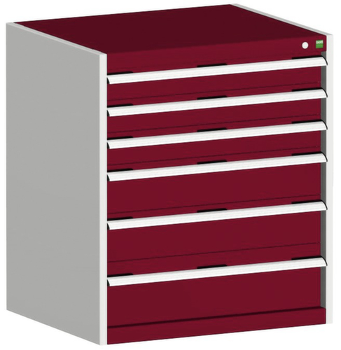 bott Schubladenschrank cubio Grundfläche 800x750 mm, 6 Schublade(n), RAL7035 Lichtgrau/RAL3004 Purpurrot