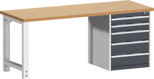 bott Stationäre Systemwerkbank cubio, 5 Schubladen, RAL7035 Lichtgrau/RAL7016 Anthrazitgrau