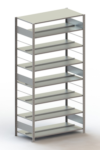 META Akten-Steckregal zur beidseitigen Nutzung, 8 Böden, RAL7035 Lichtgrau