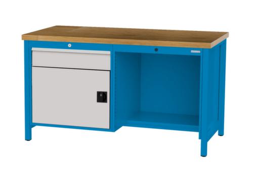 Bedrunka + Hirth Werkbank mit Buche-Massivholzplatte Gestell in vielen Farben, 1 Schublade, 1 Schrank, 1/2 Ablageboden