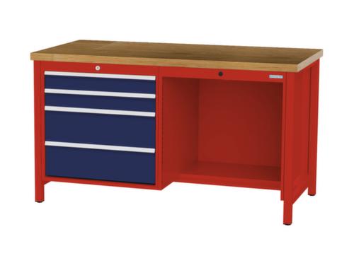 Bedrunka + Hirth Werkbank mit Buche-Massivholzplatte Gestell in vielen Farben, 4 Schubladen, 1/2 Ablageboden