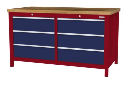 Bedrunka + Hirth Werkbank mit Buche-Massivholzplatte Gestell in vielen Farben, 6 Schubladen