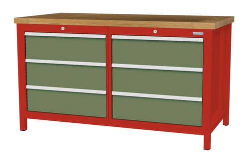 Bedrunka + Hirth Werkbank mit Buche-Massivholzplatte Gestell in vielen Farben, 6 Schubladen