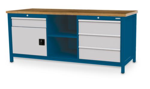 Bedrunka + Hirth Werkbank mit Buche-Massivholzplatte Gestell in vielen Farben, 3 Schubladen, 1 Schrank, 2 Ablageböden