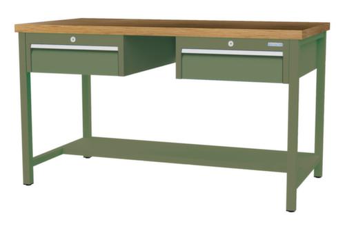 Bedrunka + Hirth Werkbank mit Buche-Massivholzplatte Gestell in vielen Farben, 2 Schubladen, 1/2 Ablageboden