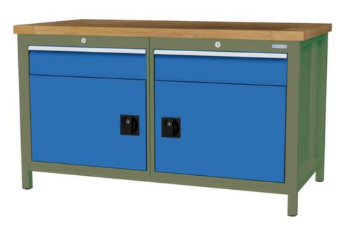 Bedrunka + Hirth Werkbank mit Buche-Massivholzplatte Gestell in vielen Farben, 2 Schubladen, 2 Schränke