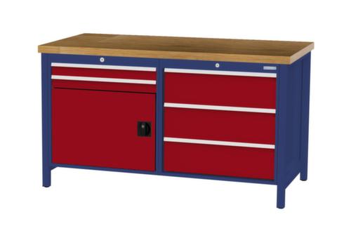 Bedrunka + Hirth Werkbank mit Buche-Massivholzplatte Gestell in vielen Farben, 5 Schubladen, 1 Schrank