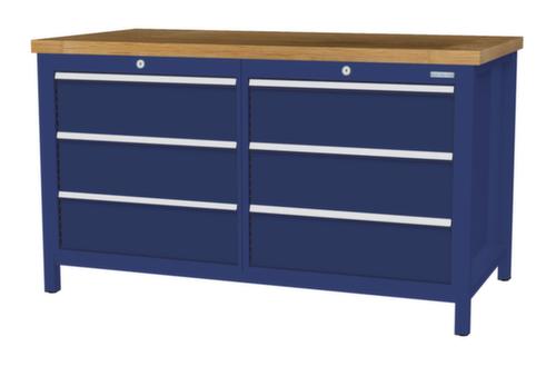 Bedrunka + Hirth Werkbank mit Buche-Massivholzplatte Gestell in vielen Farben, 6 Schubladen