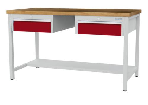 Bedrunka + Hirth Werkbank mit Buche-Massivholzplatte Gestell in vielen Farben, 2 Schubladen, 1/2 Ablageboden