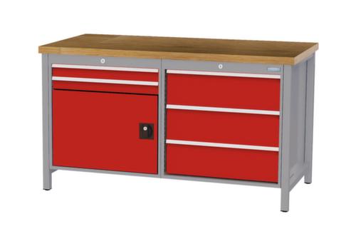 Bedrunka + Hirth Werkbank mit Buche-Massivholzplatte Gestell in vielen Farben, 5 Schubladen, 1 Schrank