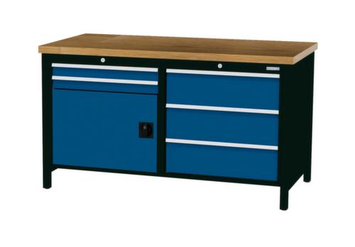 Bedrunka + Hirth Werkbank mit Buche-Massivholzplatte Gestell in vielen Farben, 5 Schubladen, 1 Schrank