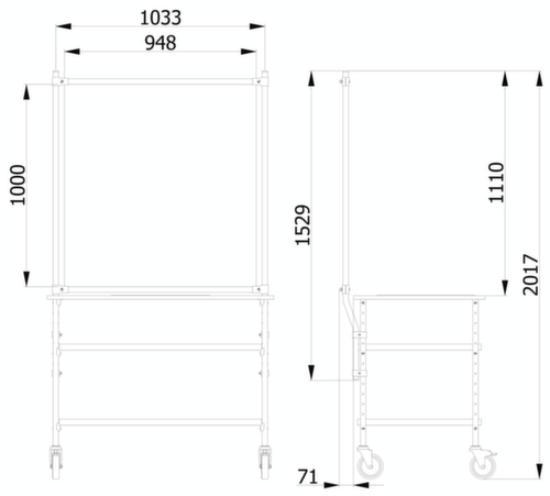 fetra Hygieneschutzwand für Transportwagen, Höhe x Breite 1529 x 1066 mm