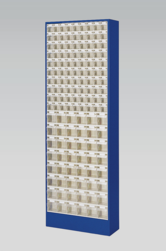 Magazinschrank mit Klappkästen, 138 Kästen, transparent