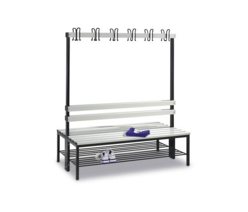 C+P Umkleidebank schwarzgrau mit Haken und Holzleisten