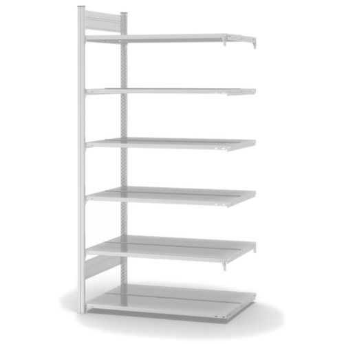 hofe Akten-Steckregal Anbaufeld zur beidseitigen Nutzung, 6 Böden, RAL7035 Lichtgrau