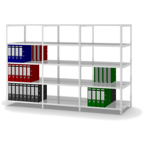 hofe Akten-Schraubregal zur beidseitigen Nutzung, 5 Böden, RAL7035 Lichtgrau