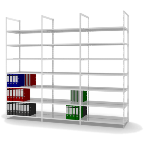 hofe Akten-Schraubregal Anbaufeld zur beidseitigen Nutzung, 7 Böden, RAL7035 Lichtgrau