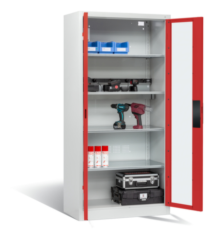 C+P Akkuladeschrank ERGO, RAL7035 Lichtgrau/RAL3000 Feuerrot