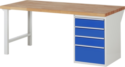 RAU Werkbank Serie 7000 mit Containergestell, 4 Schubladen, RAL7035 Lichtgrau/RAL5010 Enzianblau