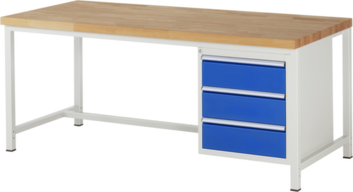 RAU Höhenverstellbare Werkbank Serie 8000, 3 Schubladen, RAL7035 Lichtgrau/RAL5010 Enzianblau