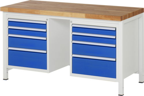 RAU Höhenverstellbare Werkbank Serie 8000, 8 Schubladen, RAL7035 Lichtgrau/RAL5010 Enzianblau