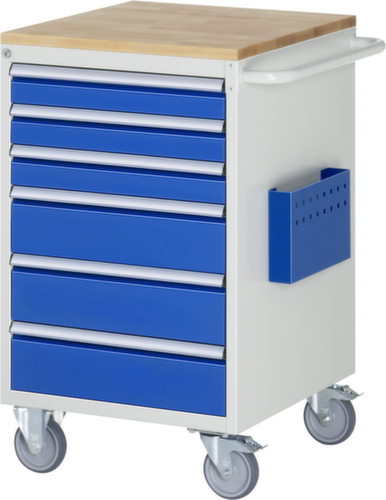 RAU Fahrbare Werkbank Serie 7000, 6 Schubladen, 1 Dokumententasche, 1 Schiebebügel, RAL7035 Lichtgrau/RAL5010 Enzianblau