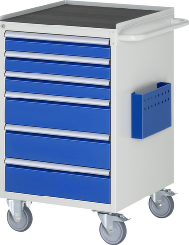 RAU Fahrbare Werkbank Serie 7000, 6 Schubladen, 1 Dokumententasche, 1 Schiebebügel, RAL7035 Lichtgrau/RAL5010 Enzianblau